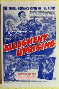 b077 ALLEGHENY UPRISING military one-sheet movie poster R60s John Wayne, Trevor