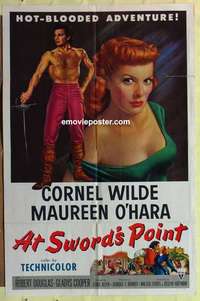 b121 AT SWORD'S POINT one-sheet movie poster '52 Cornel Wilde, O'Hara