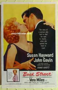 b136 BACK STREET one-sheet movie poster '61 Susan Hayward, John Gavin