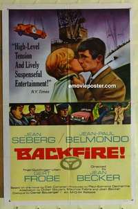 b137 BACKFIRE one-sheet movie poster '65 Jean Seberg, Belmondo