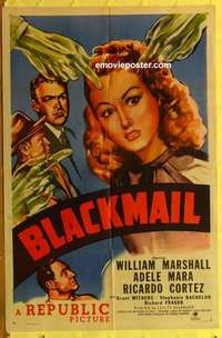 b242 BLACKMAIL one-sheet movie poster '47 film noir, Adele Mara