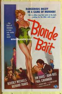 b245 BLONDE BAIT one-sheet movie poster '56 sexy bad girl Beverly Michaels!