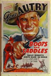 b266 BOOTS & SADDLES one-sheet movie poster '37 great Gene Autry close up!