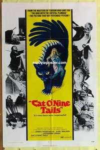 b357 CAT O' NINE TAILS one-sheet movie poster '71 Dario Argento sci-fi!