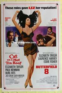 b358 CAT ON A HOT TIN ROOF/BUTTERFIELD 8 one-sheet movie poster '66 Liz!
