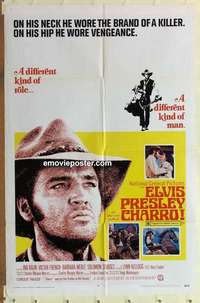 b377 CHARRO one-sheet movie poster '69 Elvis Presley, Ina Balin, western!