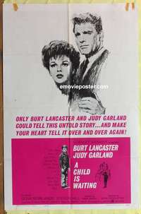 b384 CHILD IS WAITING one-sheet movie poster '63 Lancaster, Judy Garland
