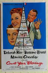 b439 COUNT YOUR BLESSINGS one-sheet movie poster '59 Deborah Kerr, Brazzi