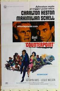 b441 COUNTERPOINT one-sheet movie poster '68 Charlton Heston, Schell