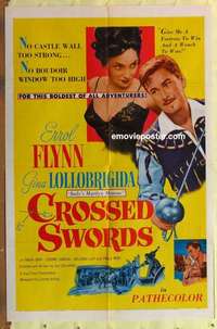 b459 CROSSED SWORDS one-sheet movie poster '53 Flynn, Gina Lollobrigida