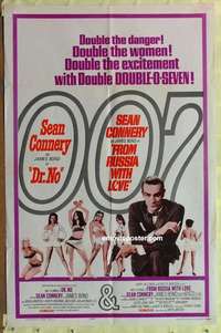 b566 DR NO/FROM RUSSIA WITH LOVE one-sheet movie poster '65 James Bond