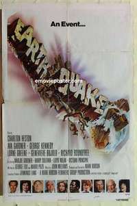 b584 EARTHQUAKE one-sheet movie poster '74 Charlton Heston, Ava Gardner