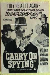 b351 CARRY ON SPYING New Zealand one-sheet movie poster '64 spy spoof!
