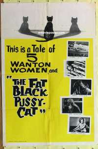 b651 FAT BLACK PUSSY CAT one-sheet movie poster '64 5 Wanton Women!