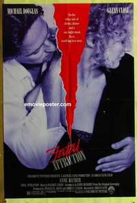 b652 FATAL ATTRACTION one-sheet movie poster '87 Michael Douglas, Close