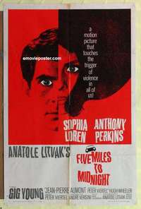 b676 FIVE MILES TO MIDNIGHT one-sheet movie poster '63 Sophia Loren