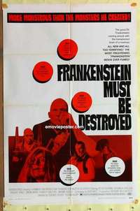 b708 FRANKENSTEIN MUST BE DESTROYED one-sheet movie poster '70 Cushing