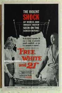 b709 FREE, WHITE & 21 one-sheet movie poster '63 interracial romance!