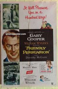 b716 FRIENDLY PERSUASION one-sheet movie poster '56 Gary Cooper, Wyler
