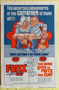 b719 FRITZ THE CAT/NINE LIVES OF FRITZ THE CAT one-sheet movie poster '75