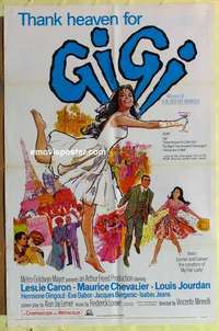 b756 GIGI one-sheet movie poster R66 Leslie Caron, Maurice Chevalier