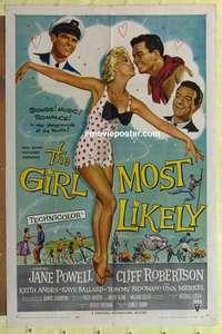 b761 GIRL MOST LIKELY one-sheet movie poster '57 Jane Powell, Robertson