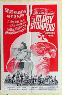 b768 GLORY STOMPERS one-sheet movie poster '67 AIP biker, Dennis Hopper!