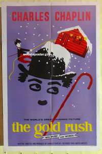 b776 GOLD RUSH one-sheet movie poster R59 Charlie Chaplin classic!
