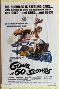 b781 GONE IN 60 SECONDS one-sheet movie poster '74 car theft!
