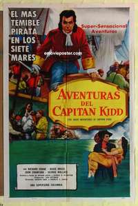 b803 GREAT ADVENTURES OF CAPTAIN KIDD Spanish/U.S. one-sheet movie poster '53