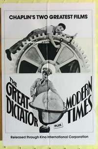 b807 GREAT DICTATOR/MODERN TIMES one-sheet movie poster '70s Charlie Chaplin