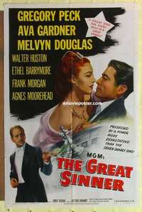 b810 GREAT SINNER one-sheet movie poster '49 gambling Gregory Peck!