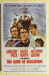 b829 GUNS OF NAVARONE one-sheet movie poster '61 Greg Peck, Niven, Quinn