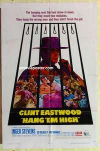 b839 HANG 'EM HIGH one-sheet movie poster '68 Clint Eastwood classic!