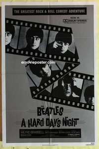 b845 HARD DAY'S NIGHT one-sheet movie poster R82 The Beatles, rock & roll!