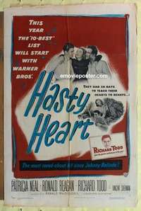 b851 HASTY HEART one-sheet movie poster '50 Ronald Reagan, Patricia Neal