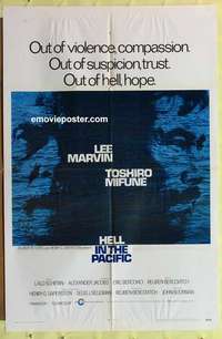 b858 HELL IN THE PACIFIC one-sheet movie poster '69 Lee Marvin, Mifune