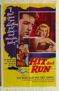 b877 HIT & RUN one-sheet movie poster '57 bad girl Cleo Moore!