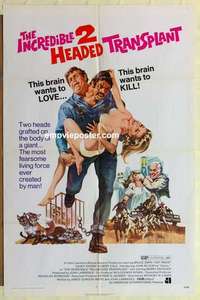b948 INCREDIBLE TWO HEADED TRANSPLANT one-sheet movie poster '71 wacky!