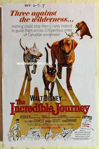 b946 INCREDIBLE JOURNEY one-sheet movie poster '63 Walt Disney animals!