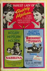 b285 BREAKFAST AT TIFFANY'S/SABRINA one-sheet movie poster '65 Hepburn