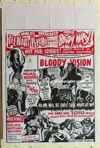 b949 INCREDIBLY STRANGE CREATURES 1sh '63 Teenage Psycho Meets Bloody Mary!