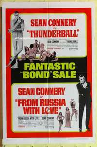 b725 FROM RUSSIA WITH LOVE/THUNDERBALL one-sheet movie poster '68 James Bond