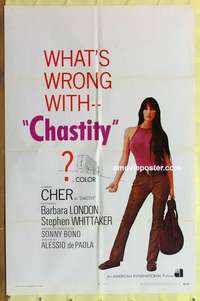 b380 CHASTITY int'l one-sheet movie poster '69 AIP, hitchhiking Cher!