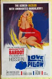 e077 LOVE ON A PILLOW one-sheet movie poster '64 sexy Brigitte Bardot!