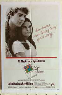 e076 LOVE STORY one-sheet movie poster '70 Ali MacGraw, Ryan O'Neal
