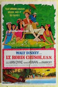 e070 LT ROBIN CRUSOE USN style A one-sheet movie poster '66 Disney, Van Dyke