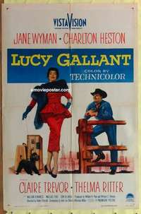 e067 LUCY GALLANT one-sheet movie poster '55 Charlton Heston, Jane Wyman