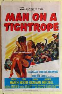 e025 MAN ON A TIGHTROPE one-sheet movie poster '53 Elia Kazan, Terry Moore