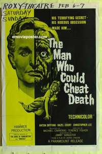 e022 MAN WHO COULD CHEAT DEATH one-sheet movie poster '59 Hammer, Lee